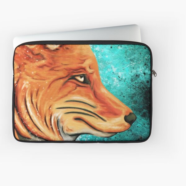 Portrait renard roux de profil sur fond bleu turquoise Housse d'ordinateur