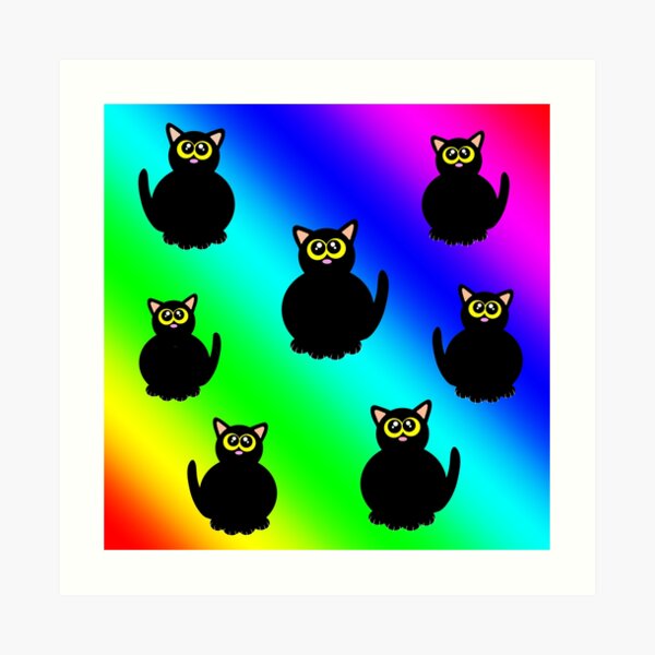 Fat black kitties on rainbow! Art Print