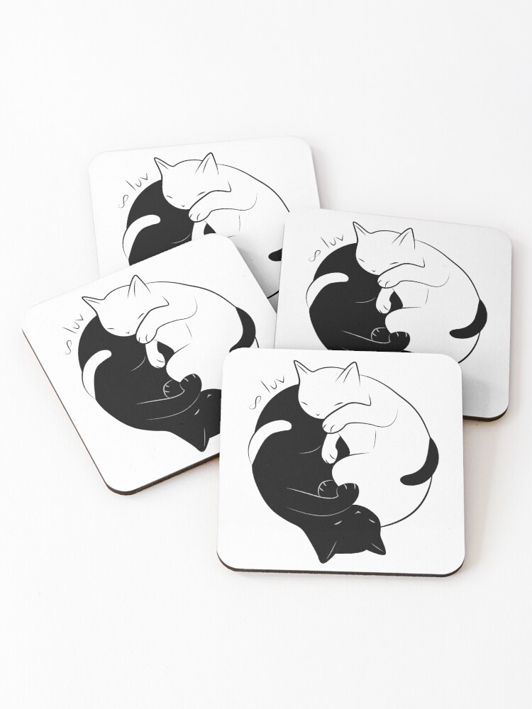 Thumbnail 1 of 5, Coasters (Set of 4), Eternal Cat Love designed and sold by runcatrun.