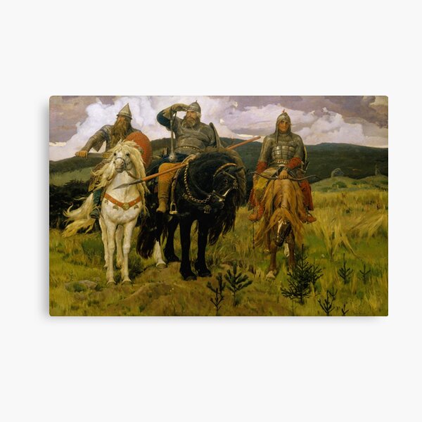 «Богатыри» — Добрыня Никитич, Илья Муромец и Алёша Попович (Картина В. М. Васнецова, 1881—1898) Canvas Print