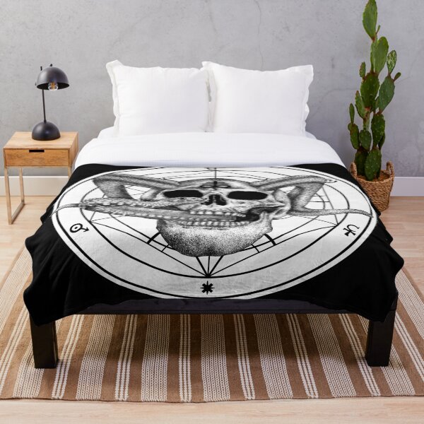 Aperçu de l'œuvre Crâne satanique avec cornes de bélier et serpent créée et vendue par PaperBoatUK.