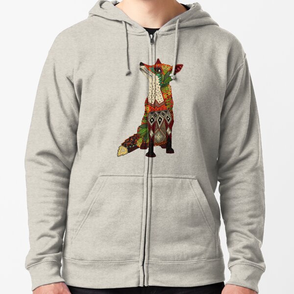 floral fox Zipped Hoodie