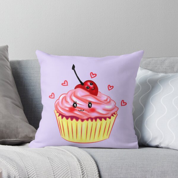 Item preview, Kawaii Cute Smily Strawberry Cupcake with Hearts.  Radiates love designed and sold by kristiART.