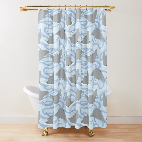 Fish Seahorse Starfish Shower Curtain Blue & Green Mosaic Design NEW