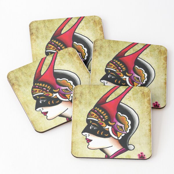 Item preview, Vintage Masquerade Lady Tattoo Watercolor Painting designed and sold by squareonearts.