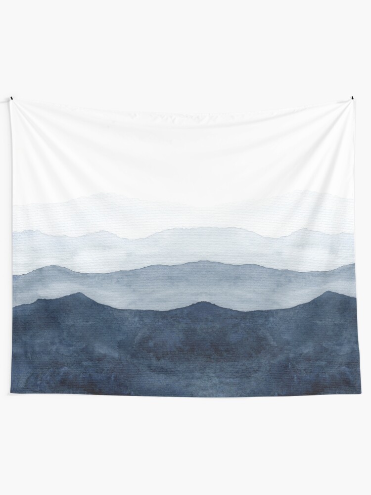 Alternate view of Mountains Ombre | Indigo Abstract Watercolor Tapestry