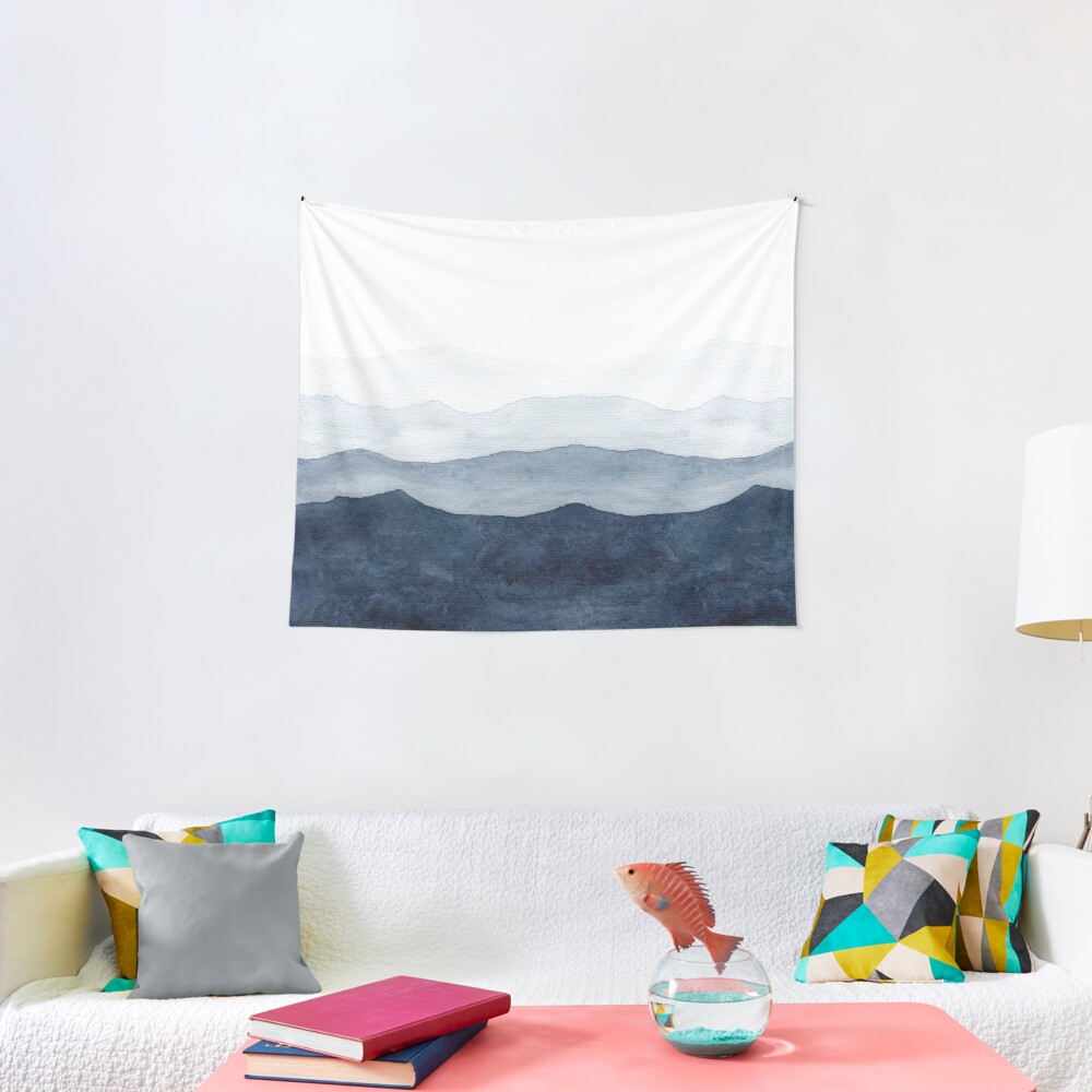 Mountains Ombre | Indigo Abstract Watercolor Tapestry