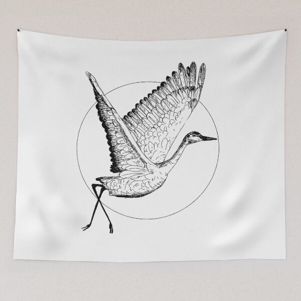 Artikelvorschau, Schwarzweiss-Fliegen Sandhill Crane Illustration / Crane Bird Drawing / Fliegen-Kran entworfen und verkauft von Laura Maxwell.