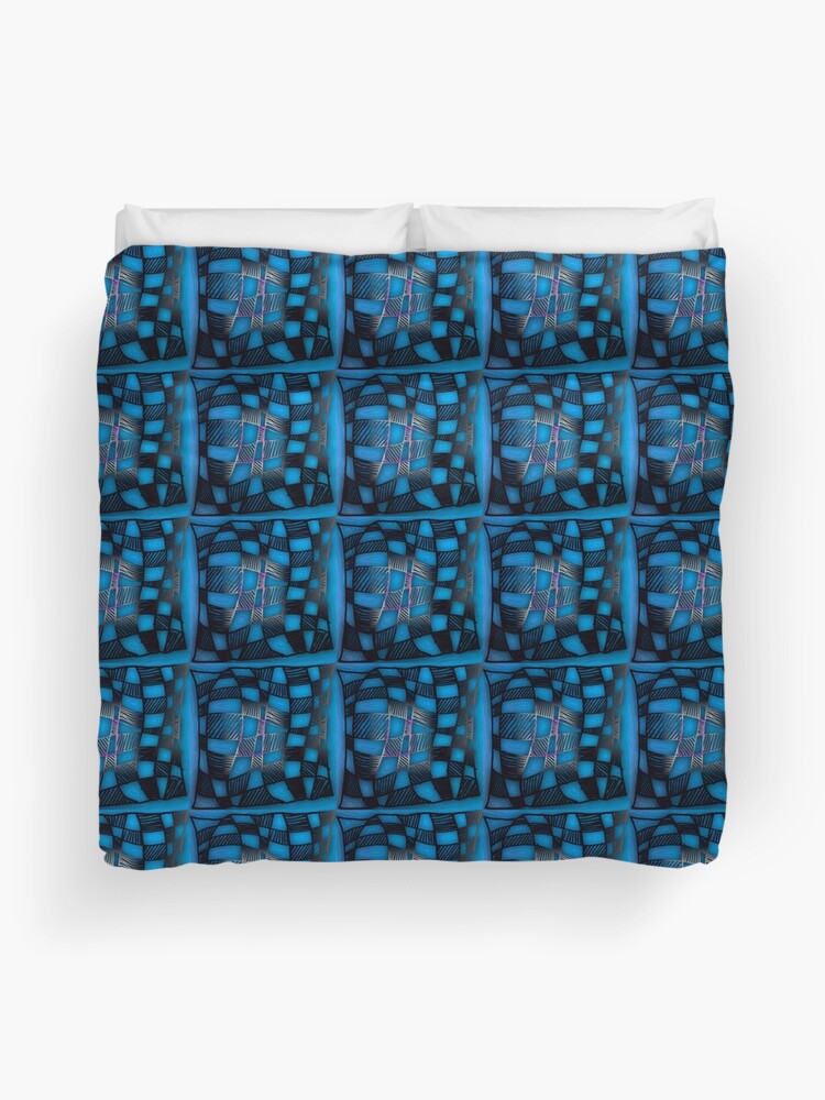 Thumbnail 1 of 2, Duvet Cover, Twisted Checkers in Blue designed and sold by GraceArt.