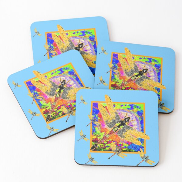 Item preview, FLIGHT OF GOLDEN DRAGONFLIES MODERN ART BLUE  ABSTRACT, designed and sold by sharlesart.