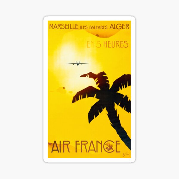 Marseille Iles Baleares Alger En 5 Heures - Weinlese-Luftfrankreich-Reise-Plakat Sticker