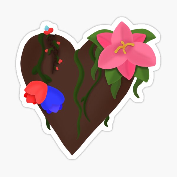 Brown Heart With Flowers Sticker