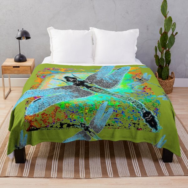 Item preview, BLUE DRAGONFLIES MODERN ART AVOCADO GREEN ABSTRACT, designed and sold by sharlesart.