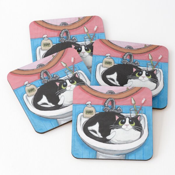 Item preview, Fat Black & White Cat in the Bathroom Sink designed and sold by LisaMarieArt & Illustration.