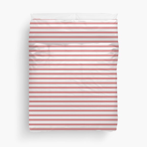 Mattress Ticking Narrow Horizontal Striped Pattern in Red and White Duvet Cover