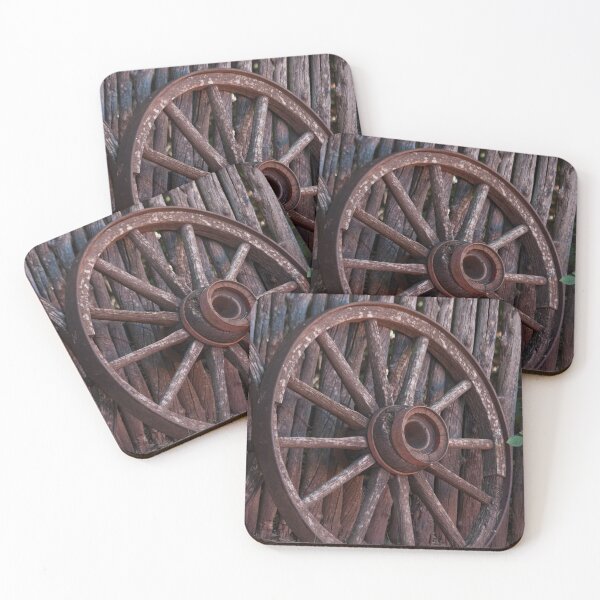 Item preview, Broken wagon wheel leaning against a stick fence designed and sold by Allen Penton.