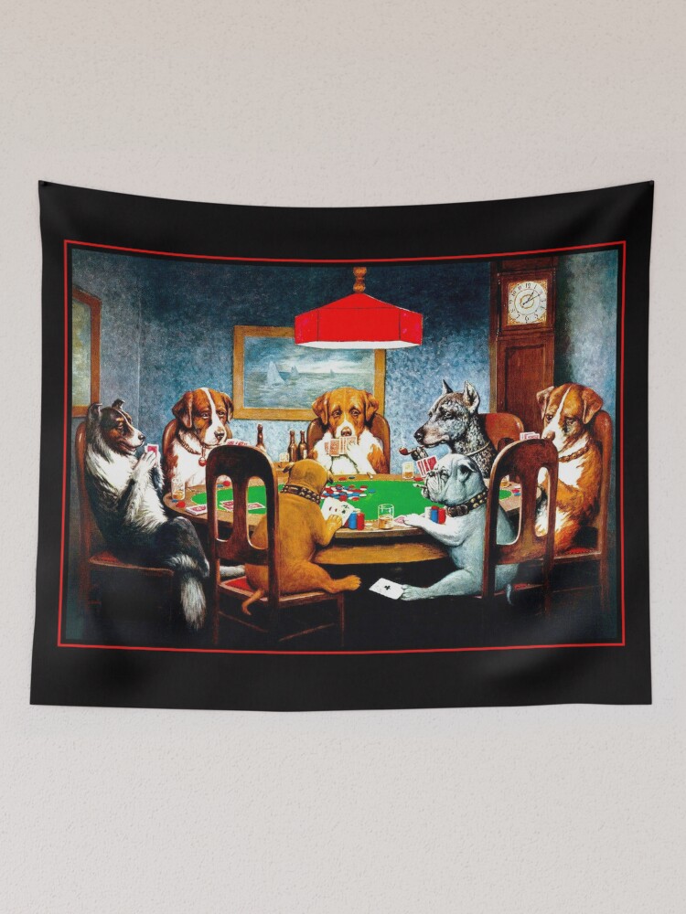 Vintage dogs playing online poker tapestry