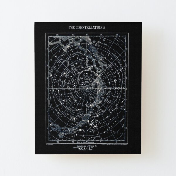 STAR CONSTELLATIONS : Vintage 1900 Galaxy Chart Map Wood Mounted Print