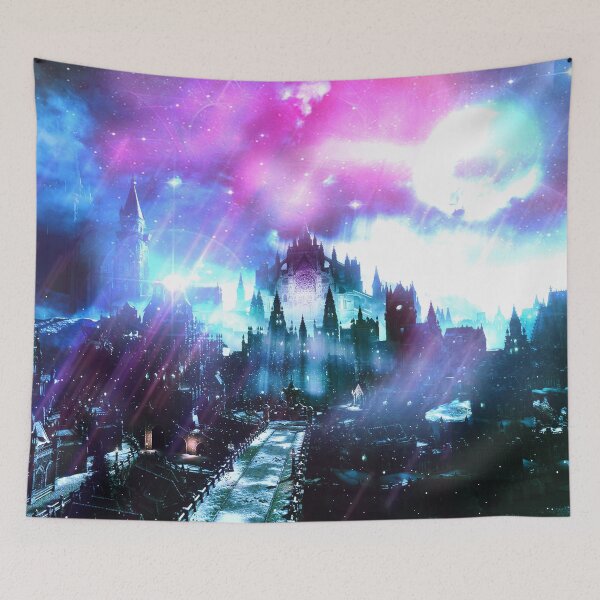 Item preview, Fantasy Landscape - a gothic city with a vaporwave sky designed and sold by DigitalCleo.