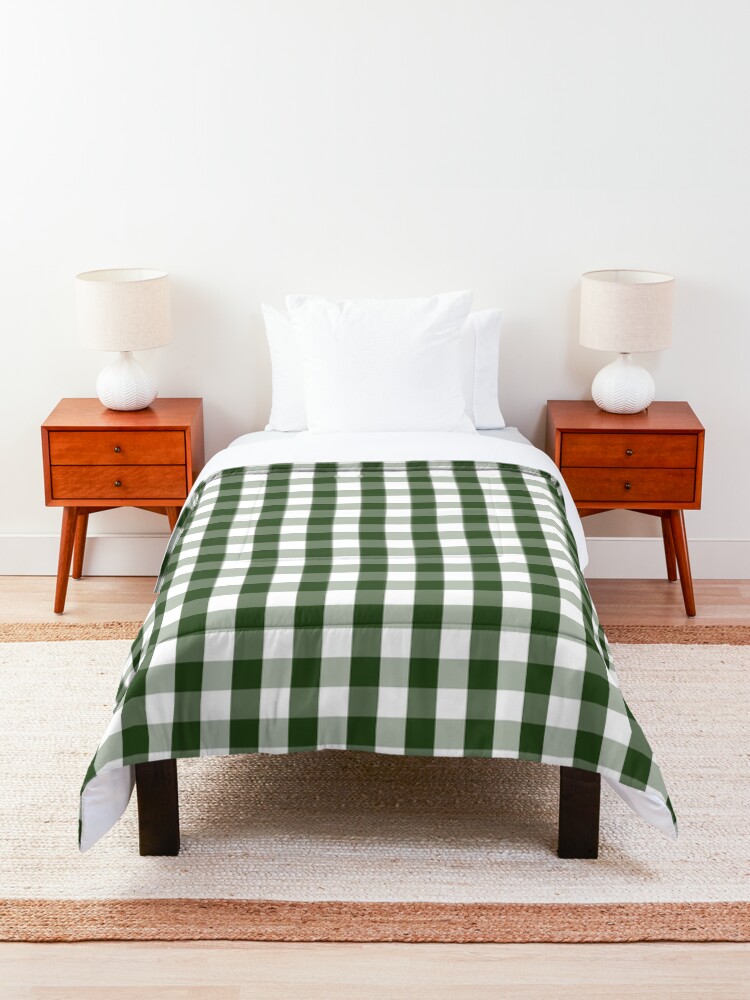 "Dark Forest Green and White Gingham Check" Comforter by podartist