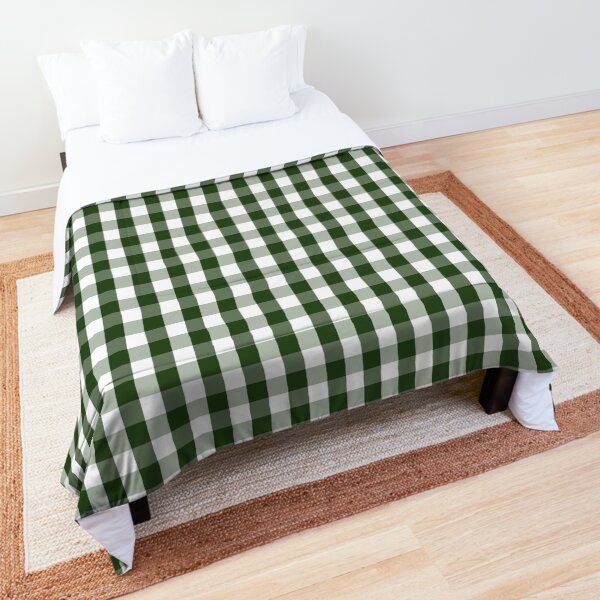 "Dark Forest Green and White Gingham Check" Comforter by podartist