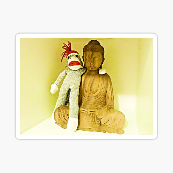 Monkey Sock Puppet Selfie With Buddha Sticker