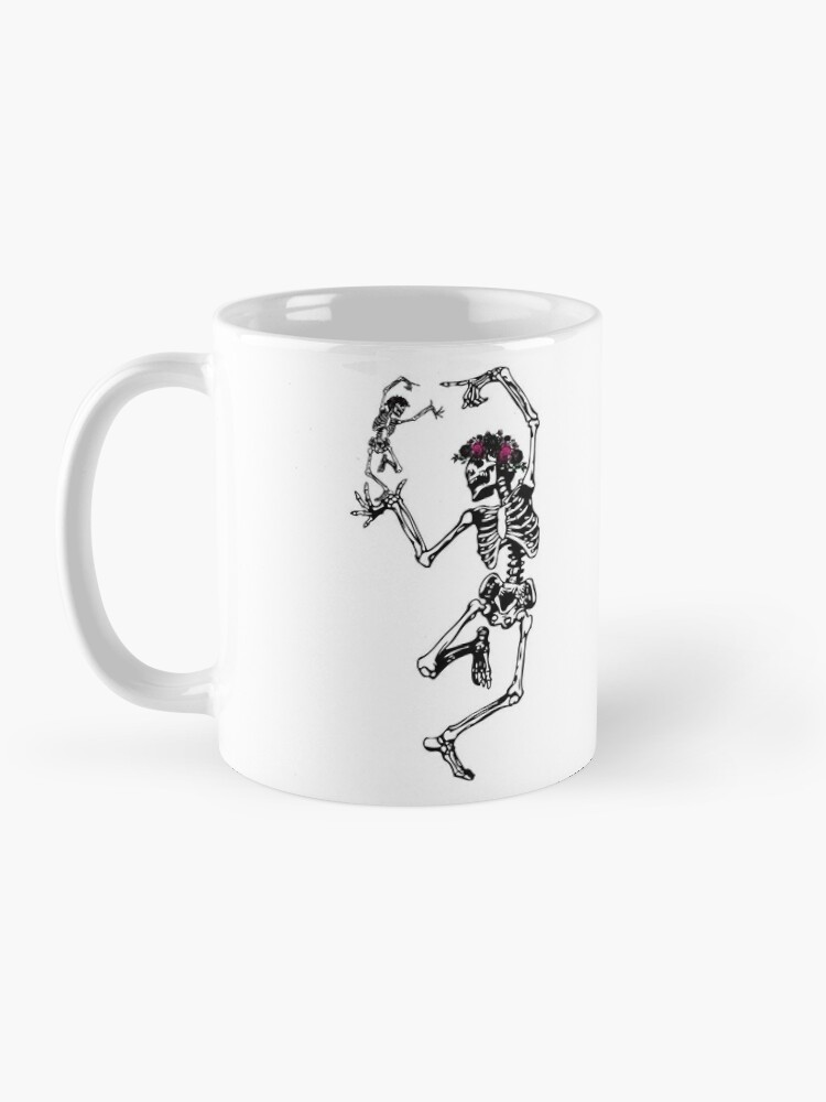 Set of 2 White Ceramic Dancing Skeletons 20-ounce Coffee Mugs