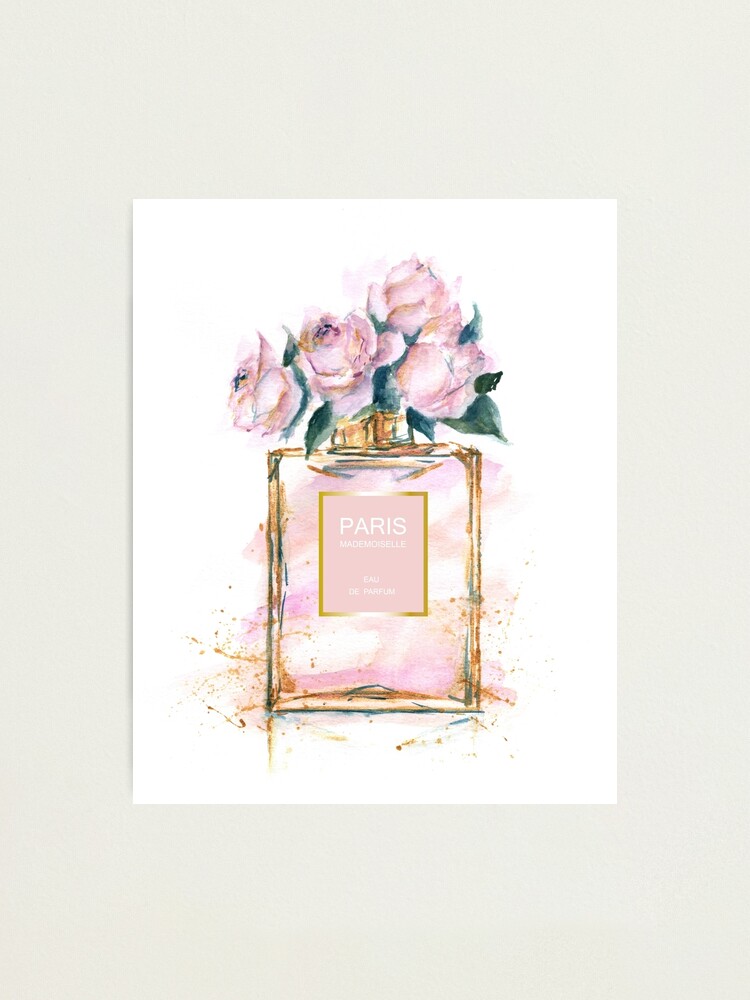 Paris perfume watercolor peonies illustration  Photographic Print