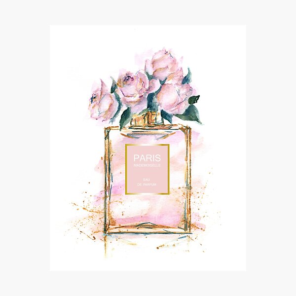 Item preview, Paris perfume watercolor peonies illustration  designed and sold by alifyalifestyle.