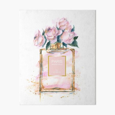 Perfume Bottle Watercolor Painting Hand Painted With Pink Flowers