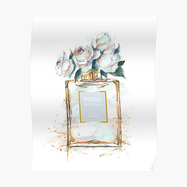 Paris perfume watercolor peonies illustration Poster
