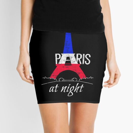 Paris Eiffel Tower at night Colors of France National Flag Souvenir Mini Skirt