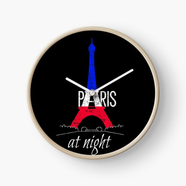 Paris Eiffel Tower at night Colors of France National Flag Souvenir Clock