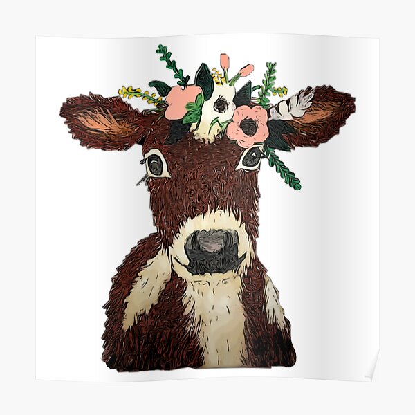 Cow with flower crown Poster