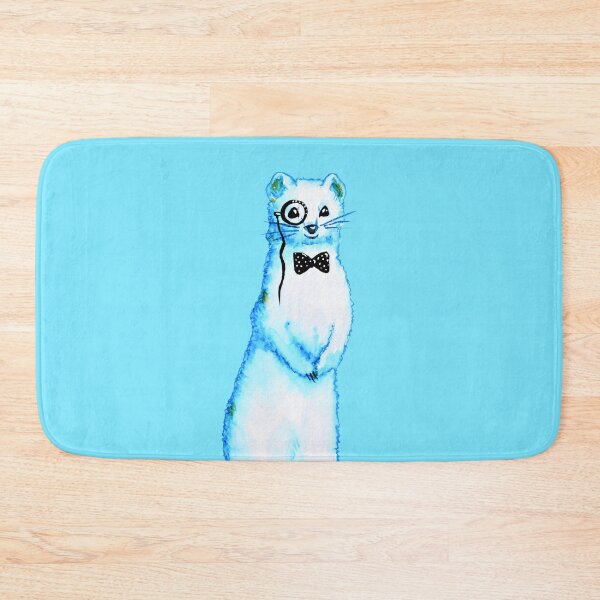Item preview, White Stoat Cute Mustelid Ferret Lover Art in Blue designed and sold by Boriana Giormova.