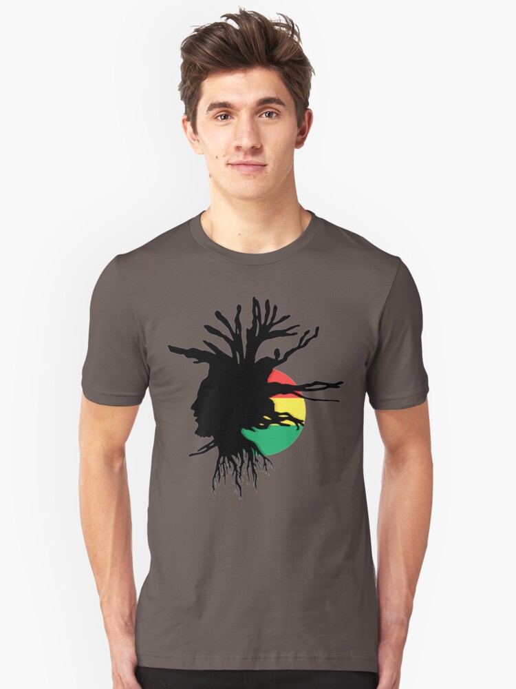 Alternate view of Rasta Dreads Ethiopian Flag Reggae Roots Rastafarian Jamaica Slim Fit T-Shirt