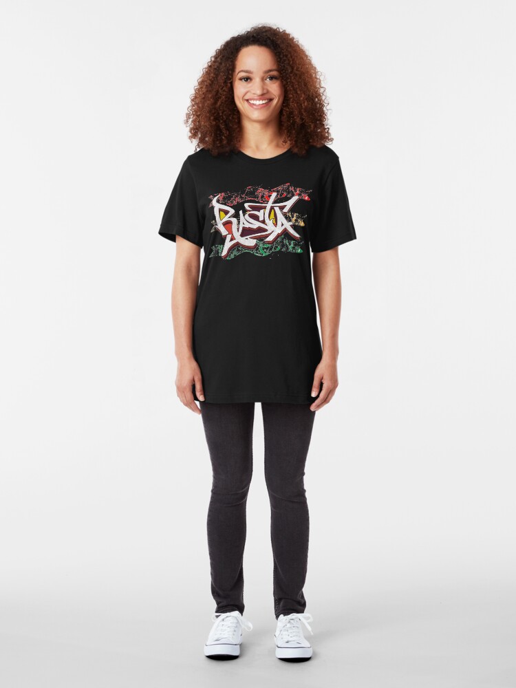 Alternate view of RASTA Rastafarian Jamaica Dreadlocks Roots Ethiopian Flag Graffiti Slim Fit T-Shirt