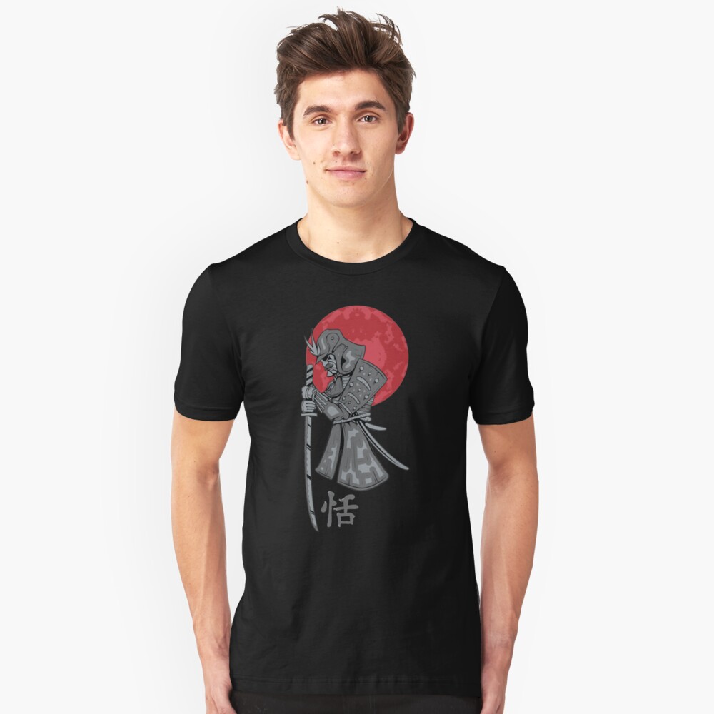 Samurai Sword Red Moon Kanji Print Slim Fit T-Shirt