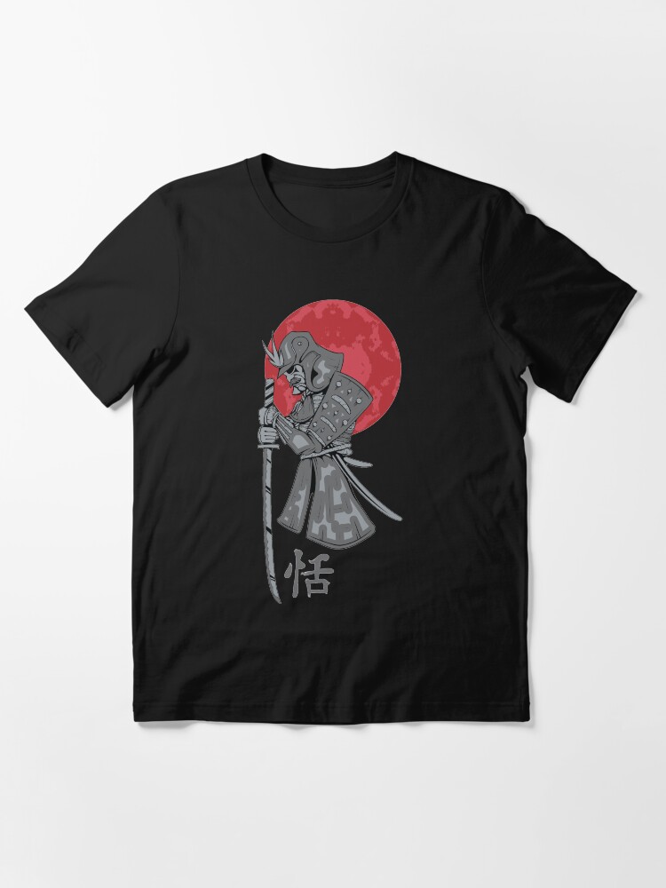 Alternate view of Samurai Sword Red Moon Kanji Print Essential T-Shirt