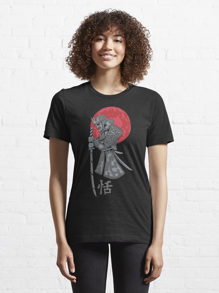 Alternate view of Samurai Sword Red Moon Kanji Print Essential T-Shirt