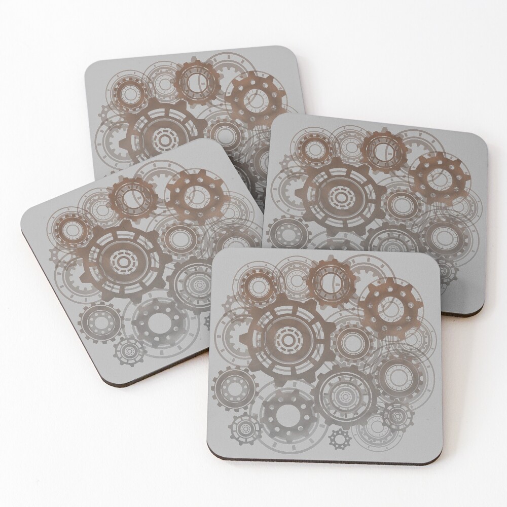 Steampunk Gears Cogs Clockwork Print Coasters (Set of 4)