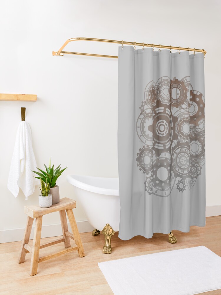 Alternate view of Steampunk Gears Cogs Clockwork Print Shower Curtain