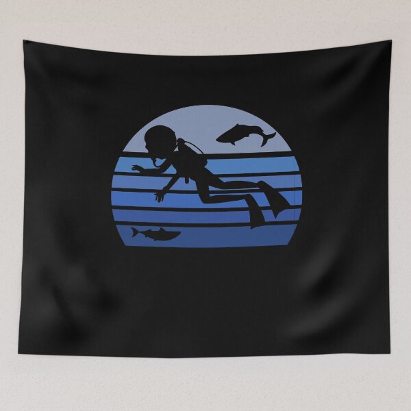 Item preview, Retro Blue Scuba Diving Silhouette designed and sold by Whynot123.
