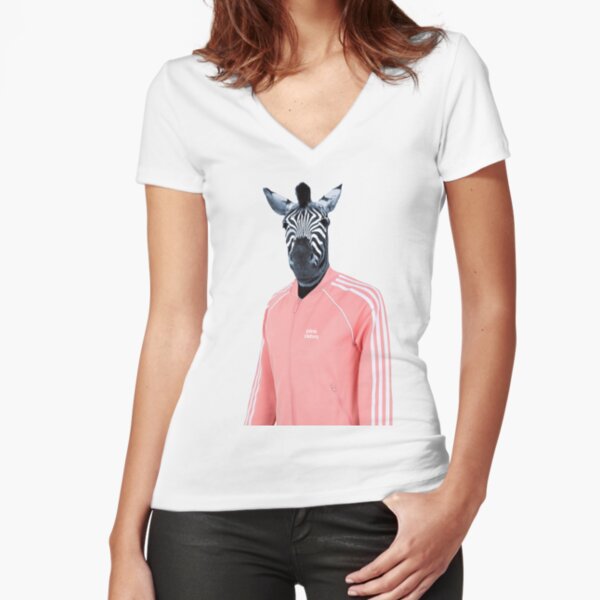 Pink zebra Fitted V-Neck T-Shirt