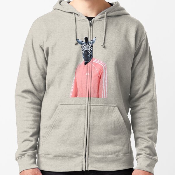Pink zebra Zipped Hoodie