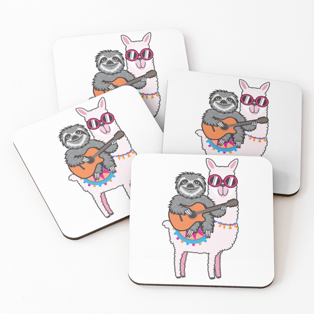 Sloth guitar llama Coasters (Set of 4)