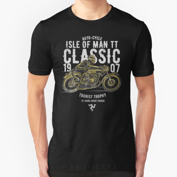 Isle Of Man TT Racing Manx Classic Vintage 3 Legs Of Man Flag Road Races GP Classic Print Slim Fit T-Shirt