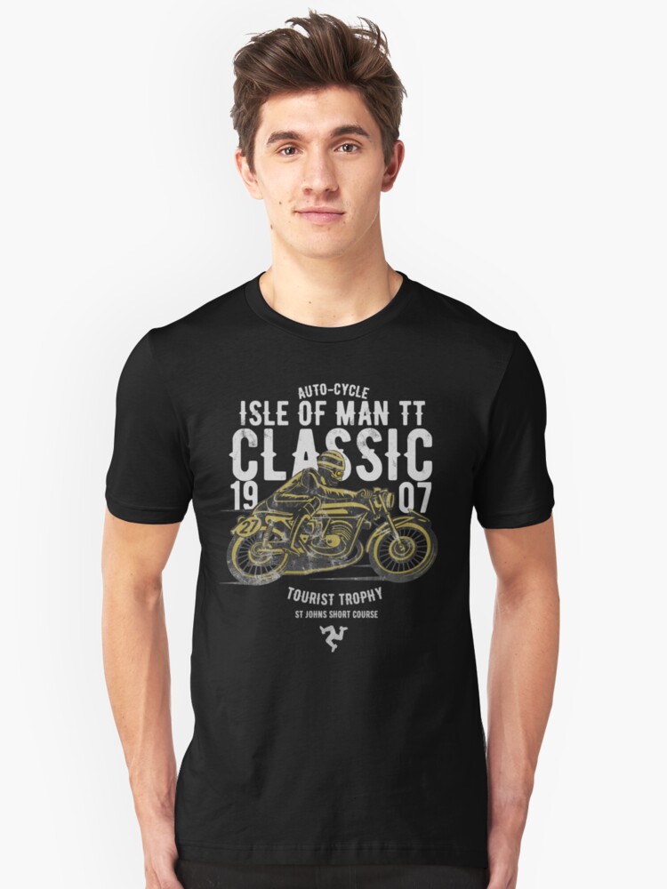 Alternate view of Isle Of Man TT Racing Manx Classic Vintage 3 Legs Of Man Flag Road Races GP Classic Print Slim Fit T-Shirt