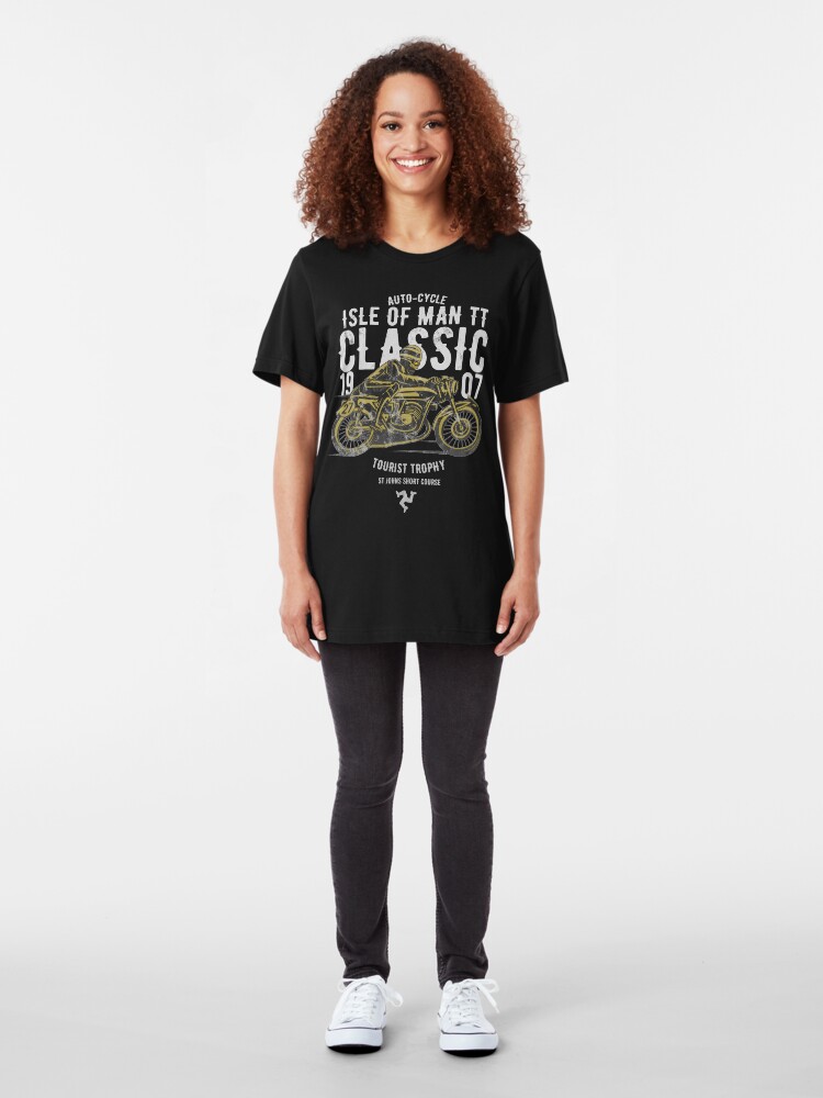 Alternate view of Isle Of Man TT Racing Manx Classic Vintage 3 Legs Of Man Flag Road Races GP Classic Print Slim Fit T-Shirt