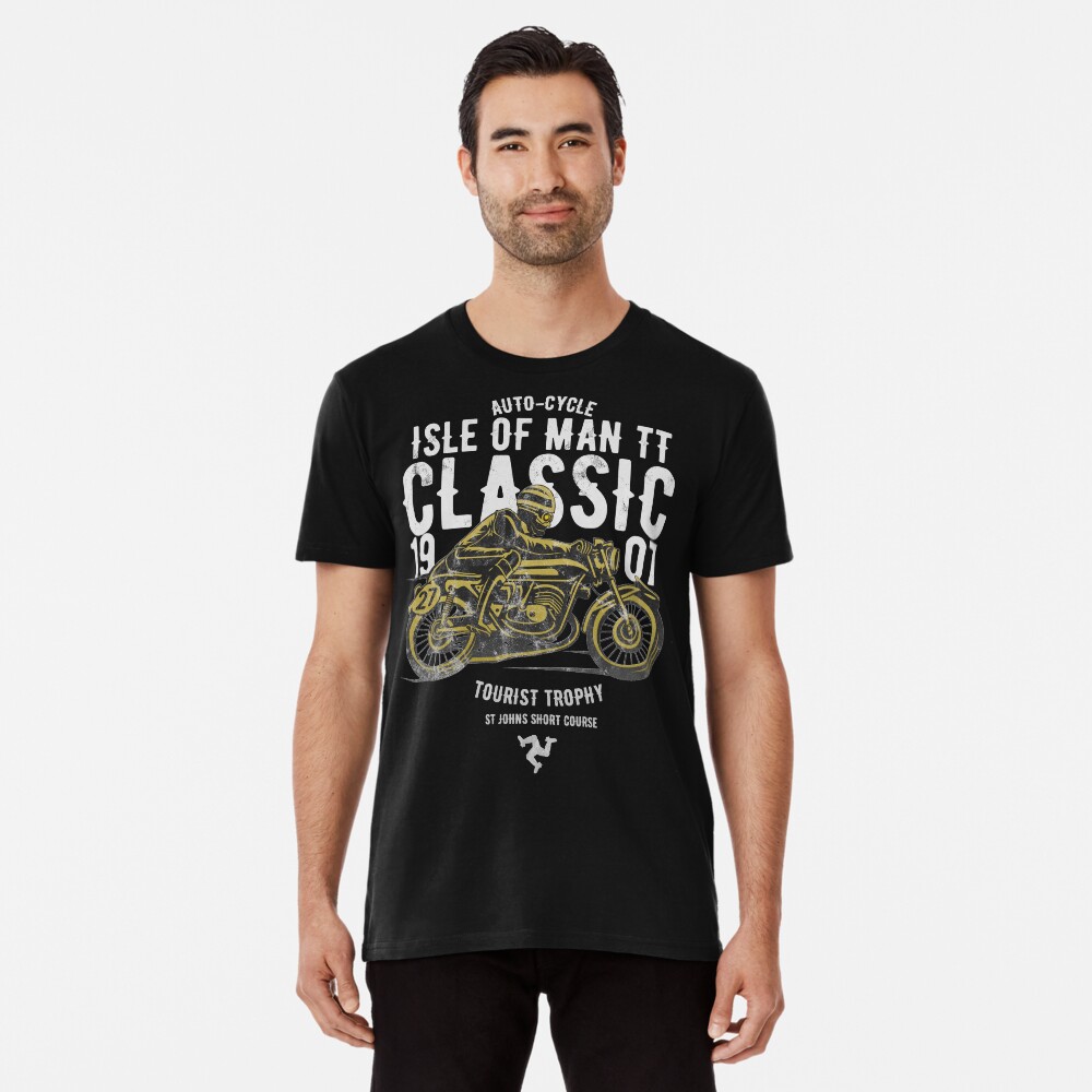 Isle Of Man TT Racing Manx Classic Vintage 3 Legs Of Man Flag Road Races GP Classic Print Premium T-Shirt